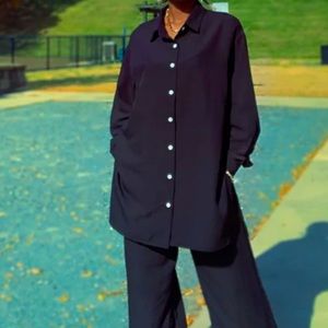 Top and bottom suit !! Black ! Both pants and long sleeve button down